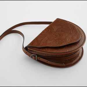 NWOT Zara Embossed Brown Leather Bag Western